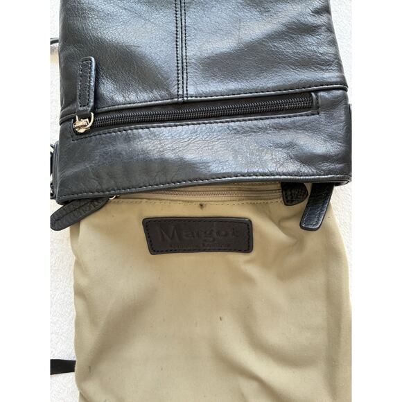 Margot New York Black Pebbled Leather Zip Hipster Cross Body Bag Purse - Picture 10 of 10